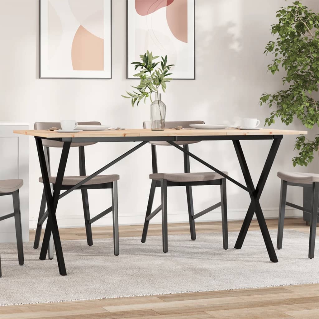 vidaXL Masă de bucătărie, cadru X, 140x80x75cm lemn masiv pin și Oţel