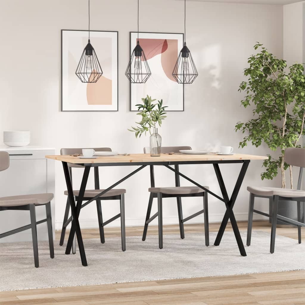 vidaXL Eettafel X-frame 160x80x75 cm massief grenenhout en staal afbeelding