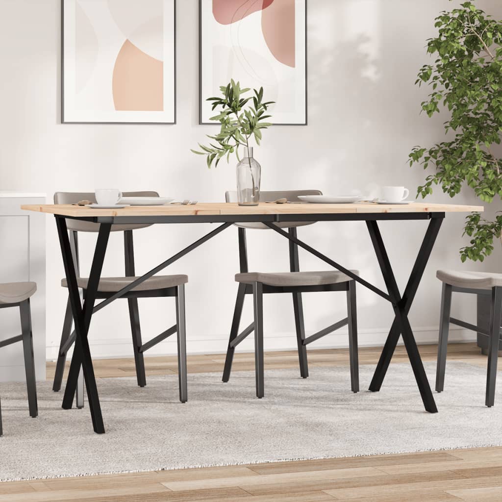 vidaXL Masă de bucătărie, cadru X, 160x80x75cm lemn masiv pin și Oţel