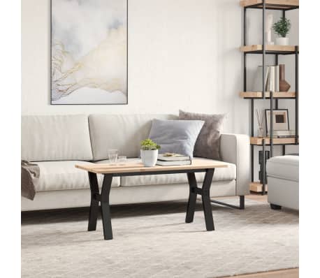 vidaXL Mesa de centro marco Y madera maciza pino y acero 90x40x35 cm