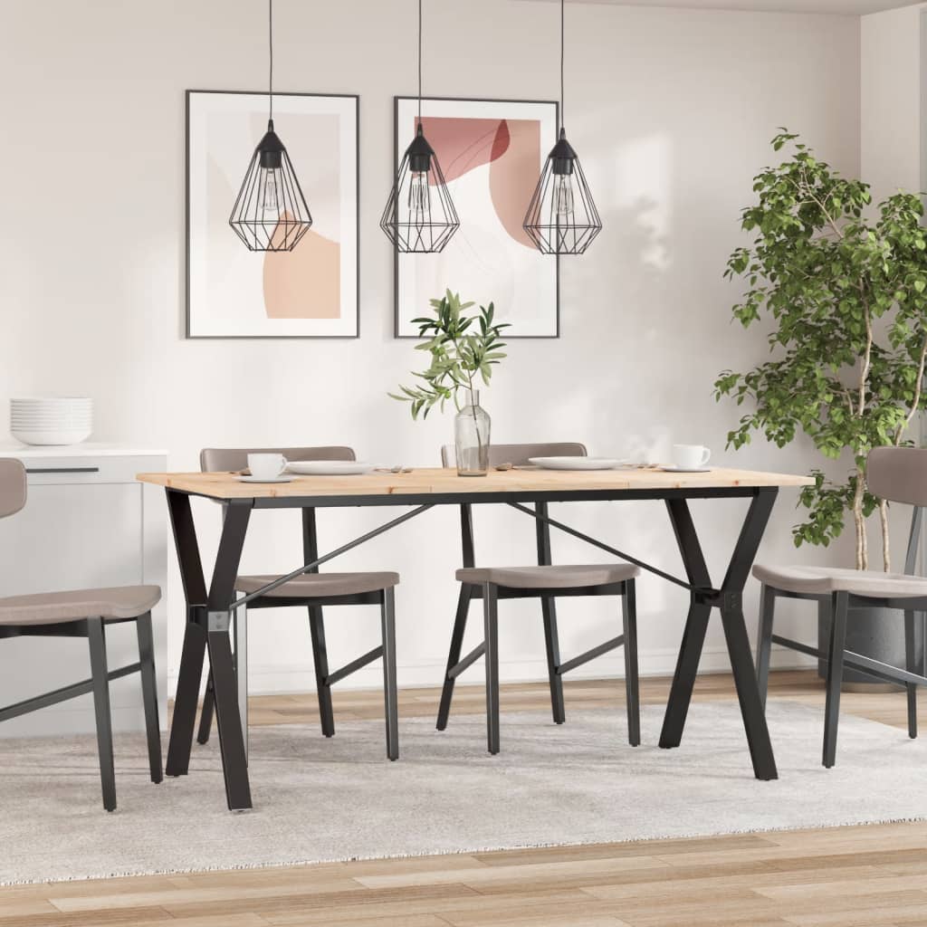 vidaXL tömör fenyőfa és acél étkezőasztal Y-vázzal 160x80x75 cm