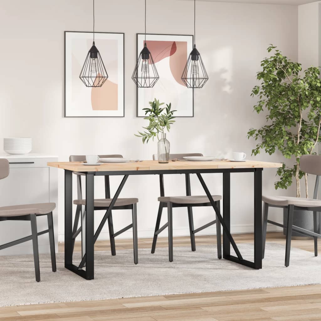 vidaXL tömör fenyőfa és acél étkezőasztal O-vázzal 140x80x75,5 cm