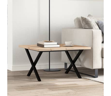 vidaXL Masă de cafea, cadru X, 70x70x40,5 cm, lemn masiv pin și Oţel