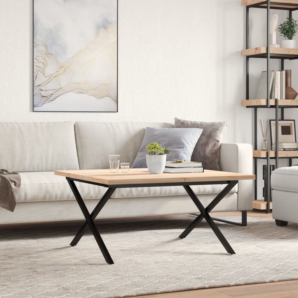 vidaXL tömör fenyőfa és acél X-vázú dohányzóasztal 80x80x45,5 cm