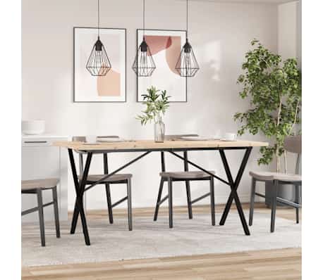 vidaXL Mesa de comedor marco X madera maciza pino acero 140x80x75,5 cm