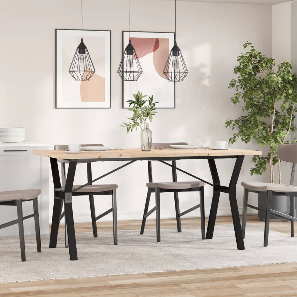 vidaXL tömör fenyőfa és acél étkezőasztal Y-vázzal 160x80x75,5 cm