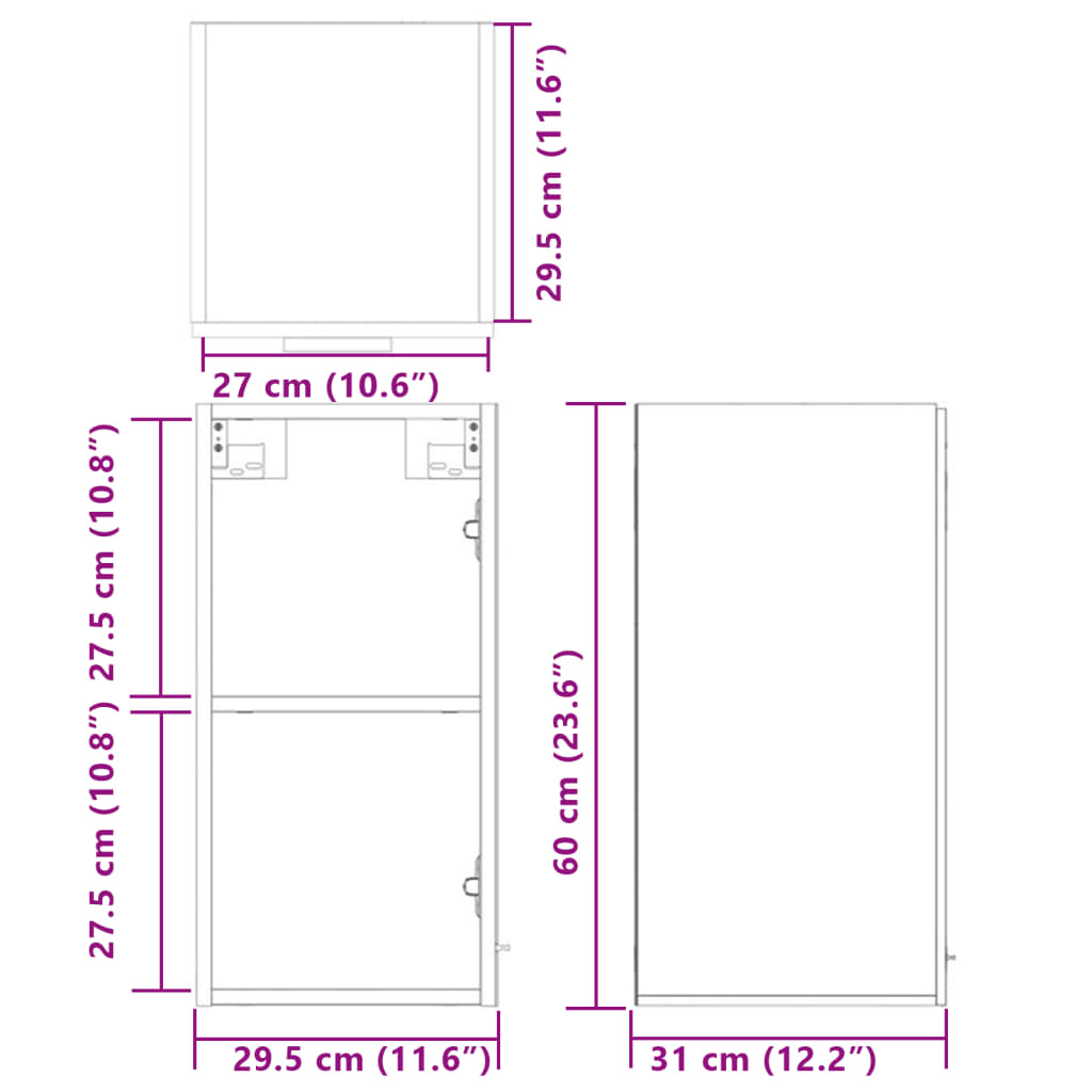Sonoma-tölgy színű forgácslap függő szekrény 29,5 x 31 x 60 cm 