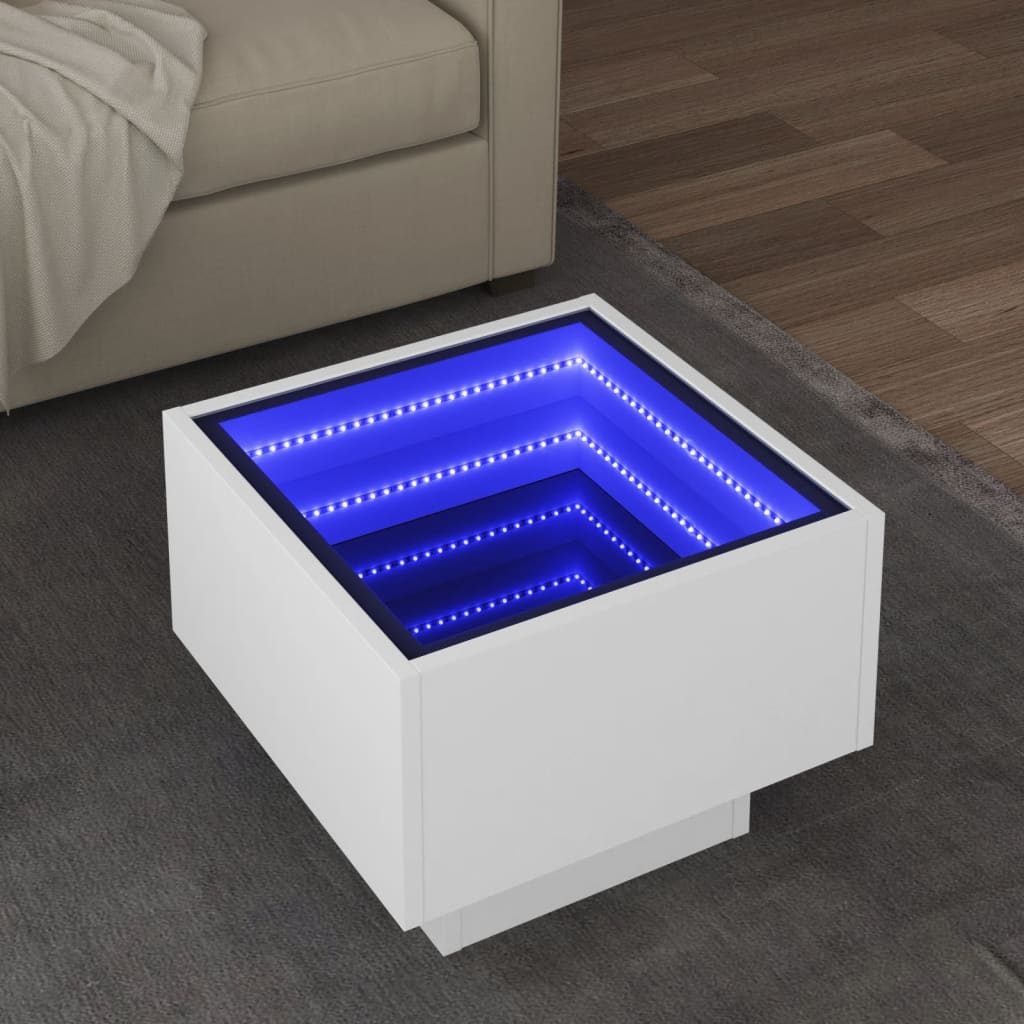 vidaXL Masă laterală cu LED, alb, 40x40x30 cm, lemn prelucrat