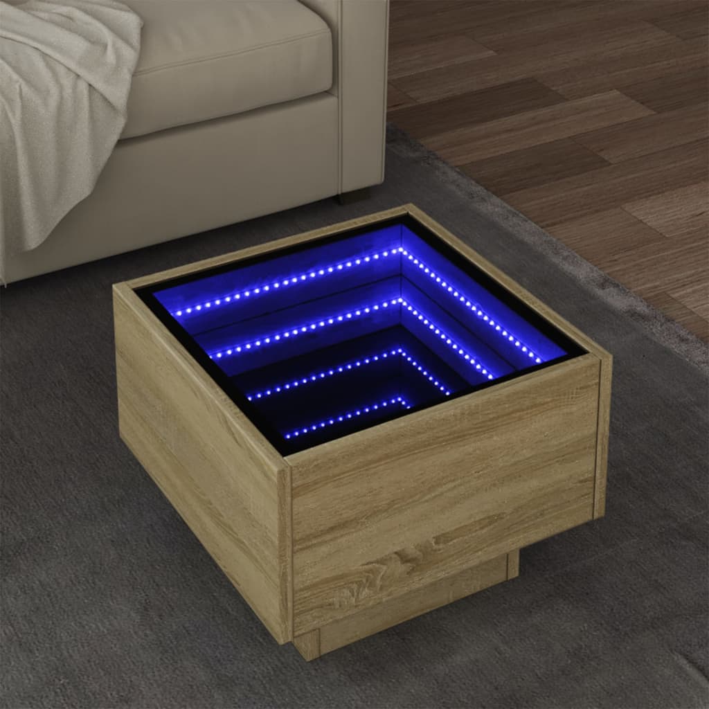 vidaXL Masă laterală cu LED, stejar sonoma, 40x40x30 cm, lemn compozit