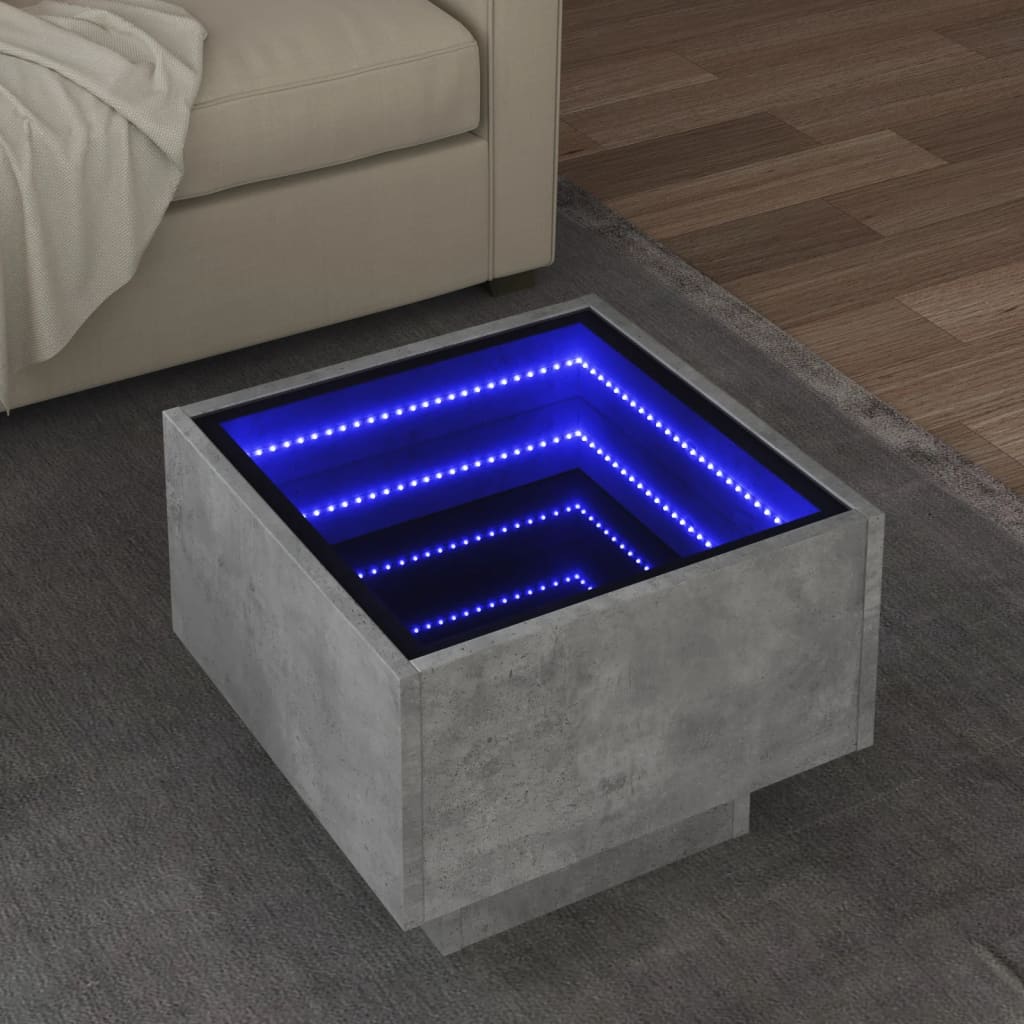 vidaXL Masă laterală cu LED, gri beton, 40x40x30 cm, lemn prelucrat