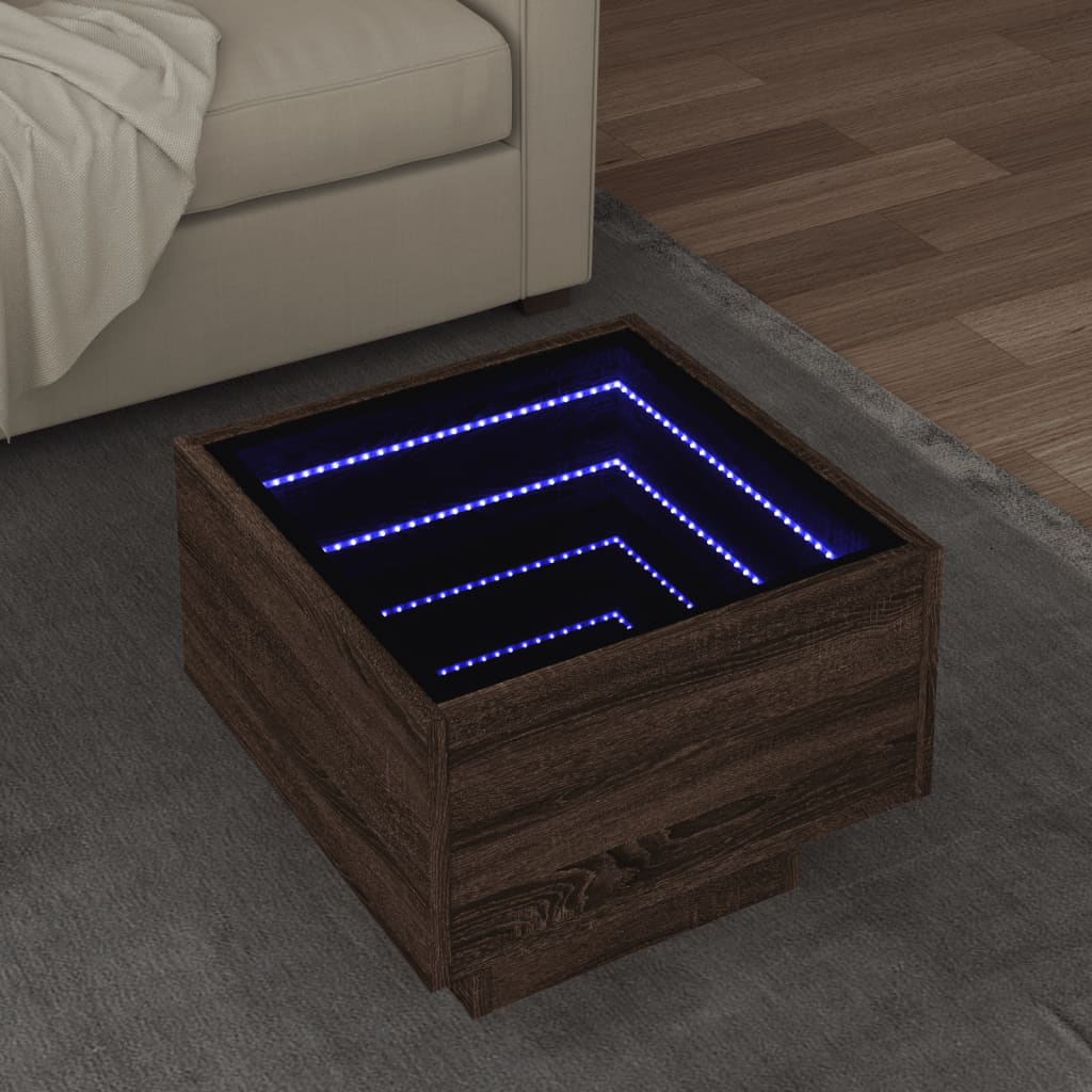 vidaXL Masă laterală cu LED, stejar maro, 40x40x30 cm, lemn prelucrat