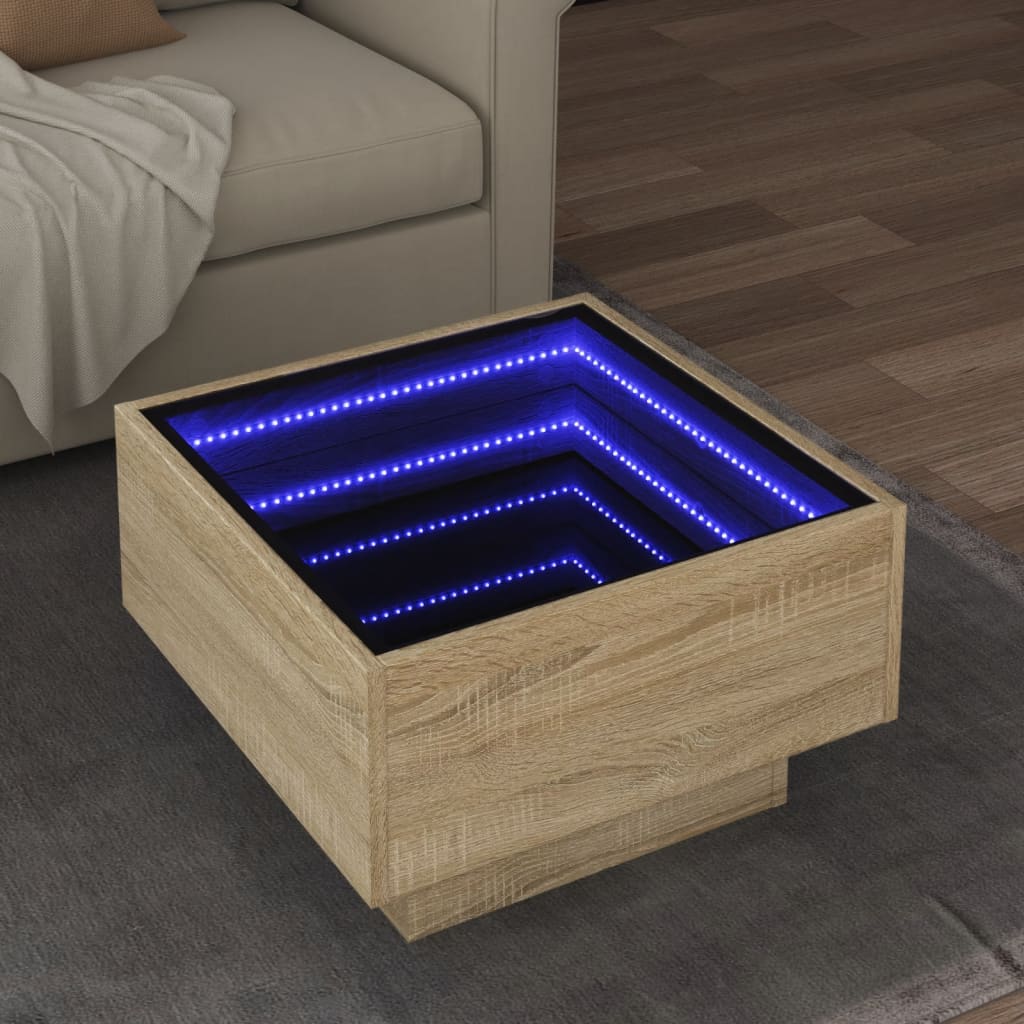 vidaXL LED-Couchtisch Sonoma Eiche 50x50x30 cm Holzwerkstoff