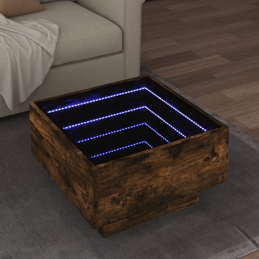 vidaXL LED-Couchtisch Räuchereiche 50x50x30 cm Holzwerkstoff