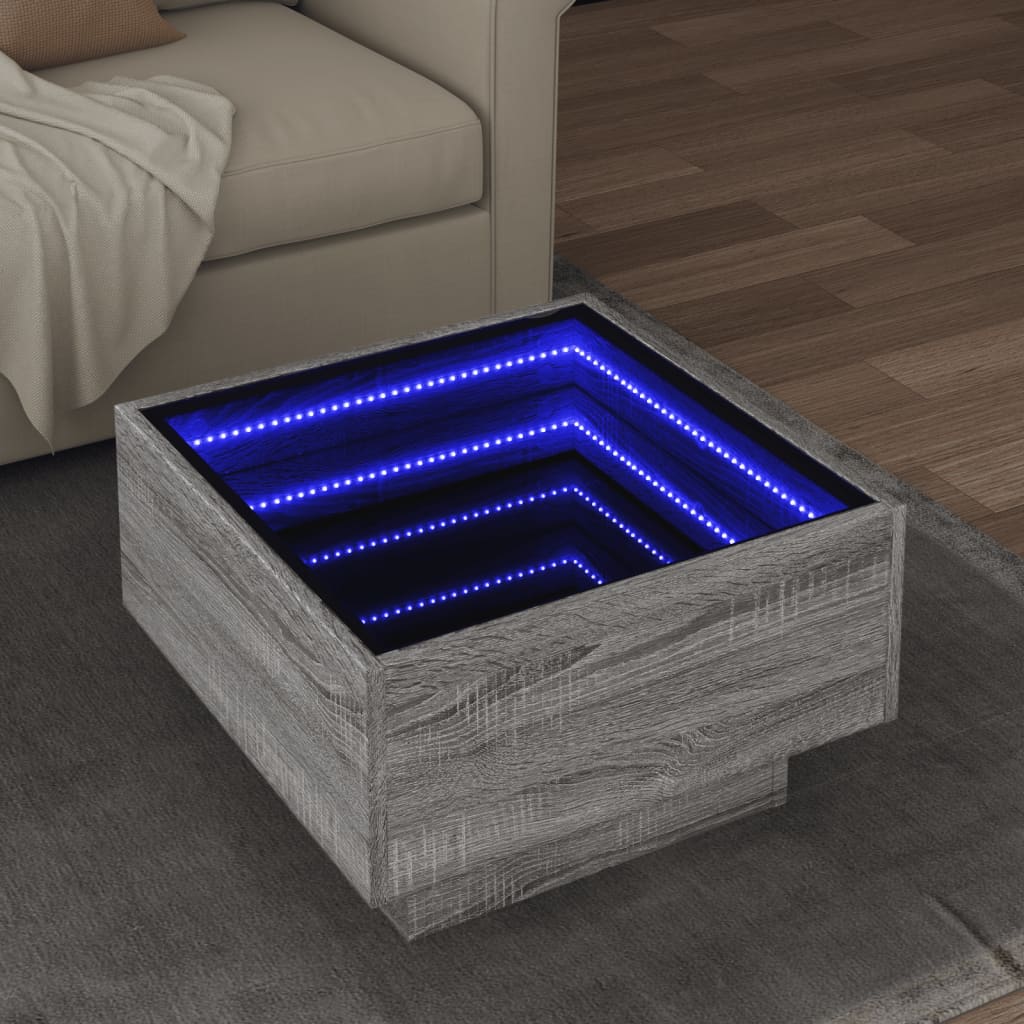 vidaXL LED-Couchtisch Grau Sonoma 50x50x30 cm Holzwerkstoff