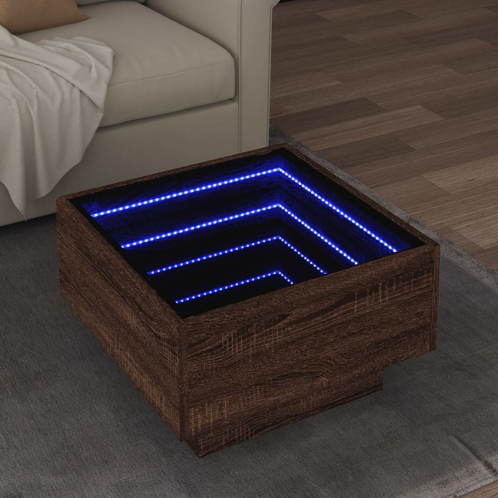 vidaXL LED-Couchtisch Braun Eichen-Optik 50x50x30 cm Holzwerkstoff