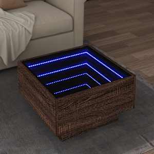 Klubska mizica LED rjavi hrast 50x50x30 cm inženirski les