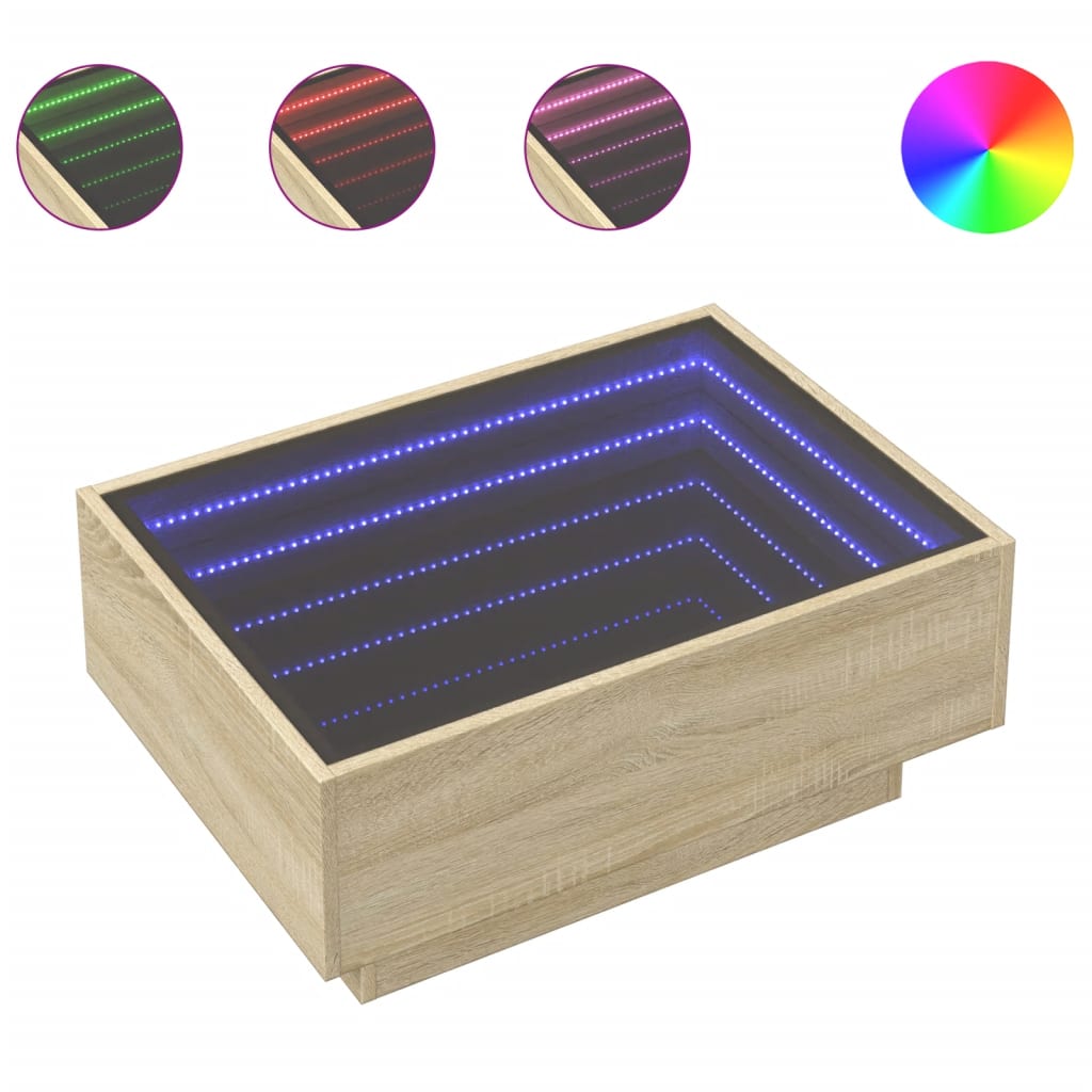 Thumbnail - vidaXL LED-Couchtisch Sonoma Eiche 70x50x30 cm Holzwerkstoff