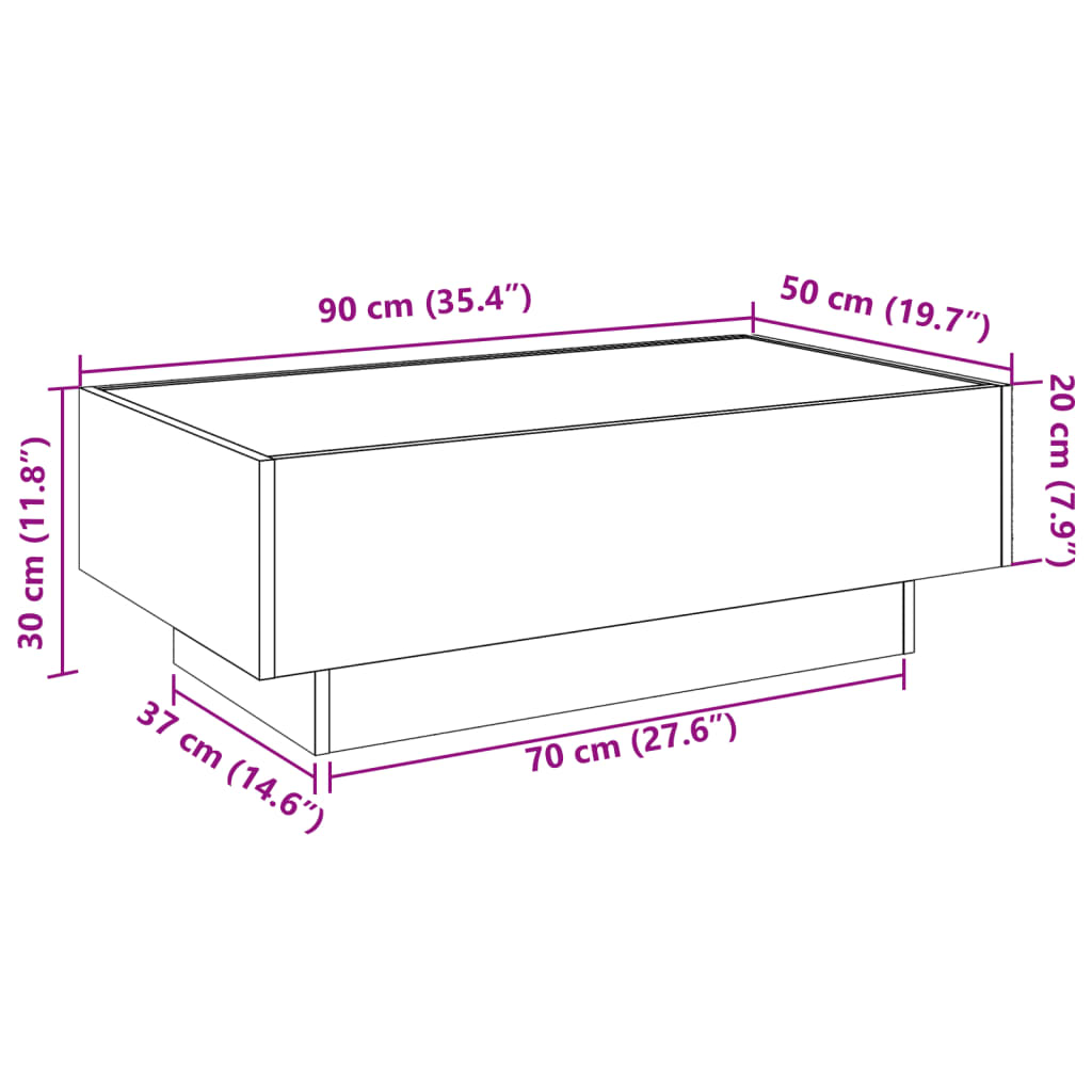 kafijas galdiņš ar LED, 90x50x30 cm, inženierijas koks