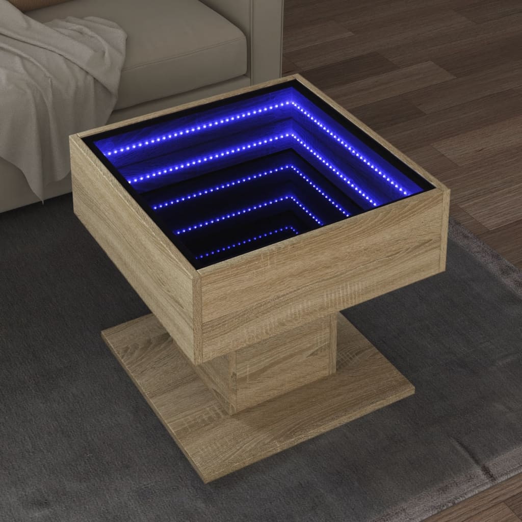 vidaXL LED-Couchtisch Sonoma Eiche 50x50x45 cm Holzwerkstoff