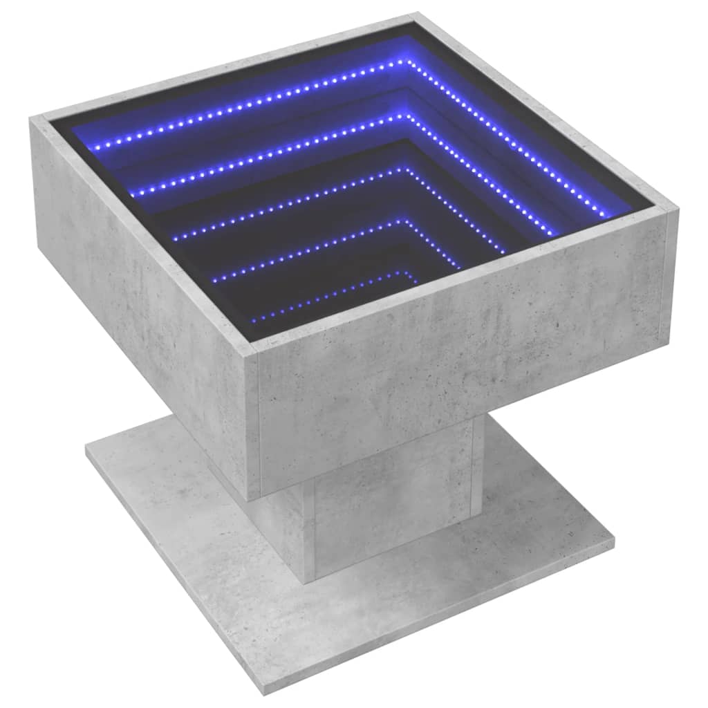 vidaXL Măsuță de cafea cu LED, gri beton, 50x50x45 cm, lemn prelucrat