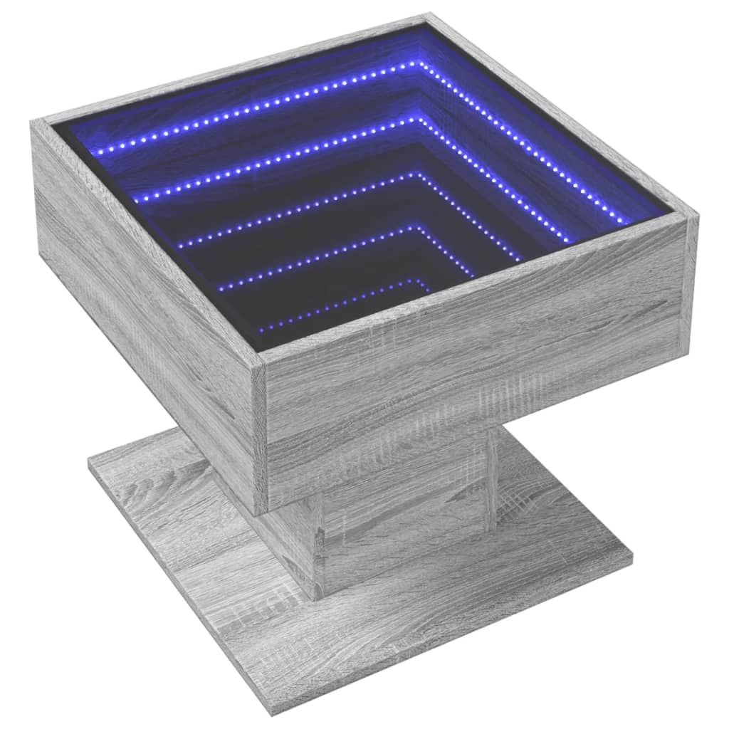 vidaXL Salontafel met LED 50x50x45 cm bewerkt hout grijs sonoma eiken afbeelding