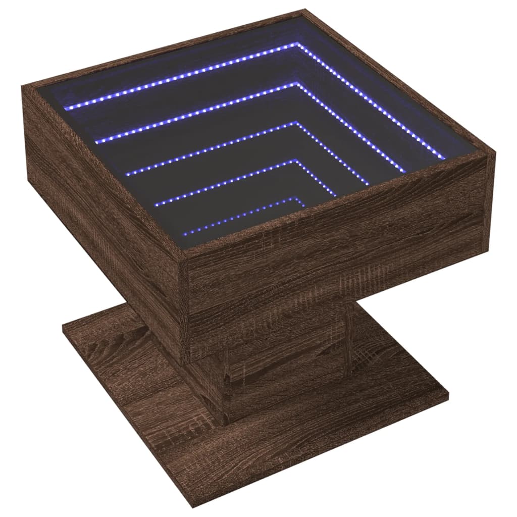 vidaXL Salontafel met LED 50x50x45 cm bewerkt hout bruin eikenkleurig afbeelding