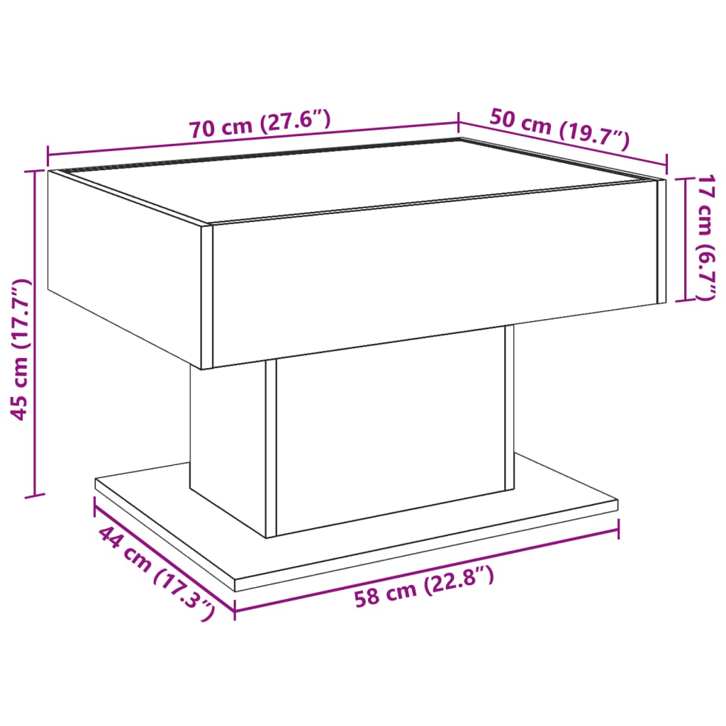 Konferenční stolek s LED kouřový dub 70 x 50 x 45 cm kompozit - obrázek 13