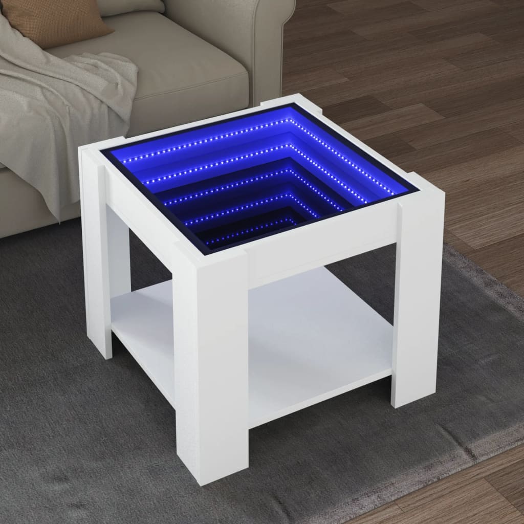 vidaXL Măsuță de cafea cu LED, alb, 53x53x45 cm, lemn prelucrat