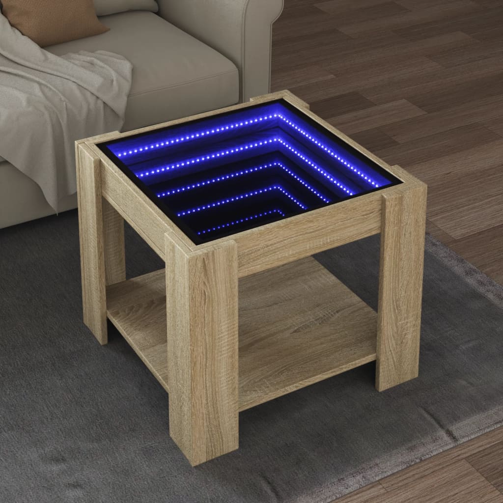 vidaXL LED-Couchtisch Sonoma Eiche 53x53x45 cm Holzwerkstoff