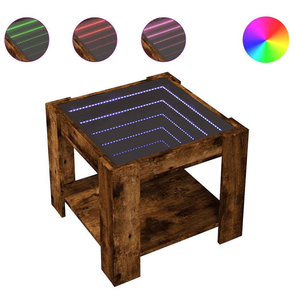 vidaXL Konferenční stolek s LED kouřový dub 53 x 53 x 45 cm kompozit