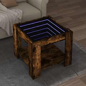Klubska mizica LED dimljeni hrast 53x53x45 cm inženirski les