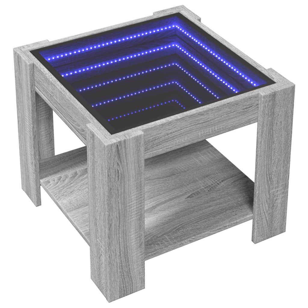 vidaXL Sohvapöytä LED-valoilla harmaa Sonoma 53x53x45 cm tekninen puu