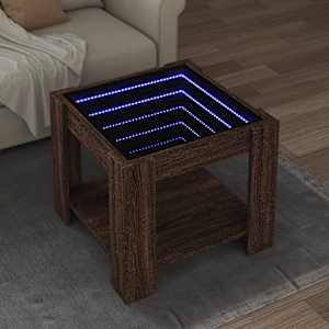 Klubska mizica LED rjavi hrast 53x53x45 cm inženirski les