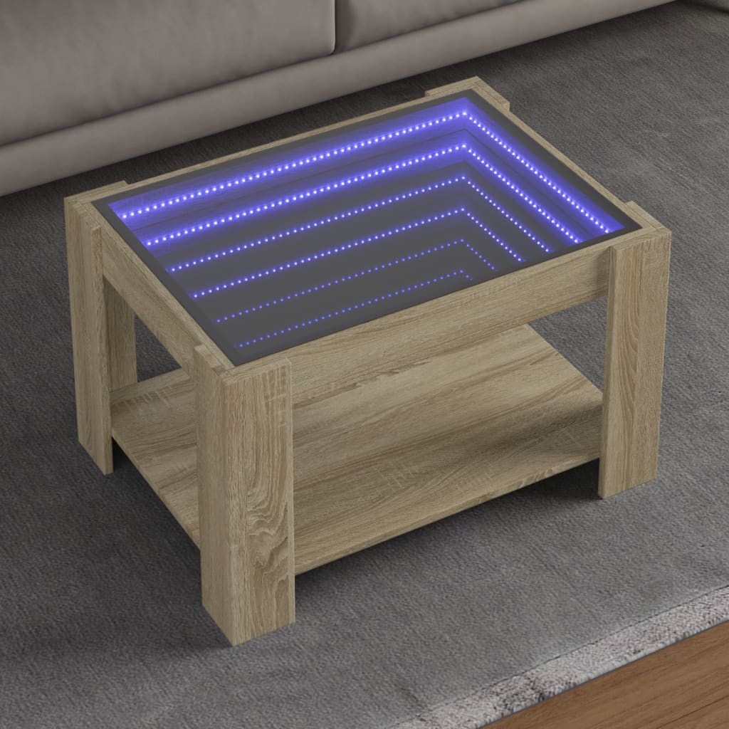 vidaXL LED-Couchtisch Sonoma Eiche 73x53x45 cm Holzwerkstoff