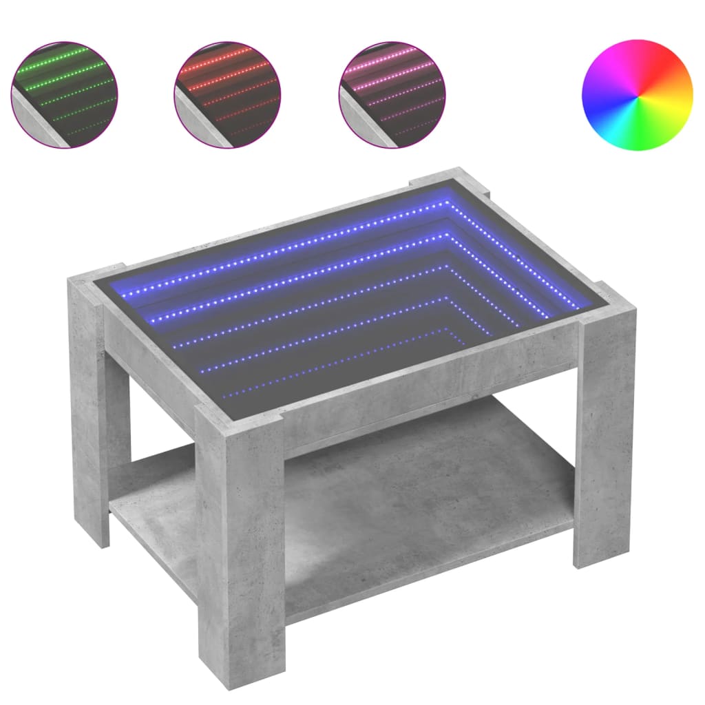 vidaXL Konferenční stolek s LED betonově šedý 73 x 53 x 45 cm kompozit
