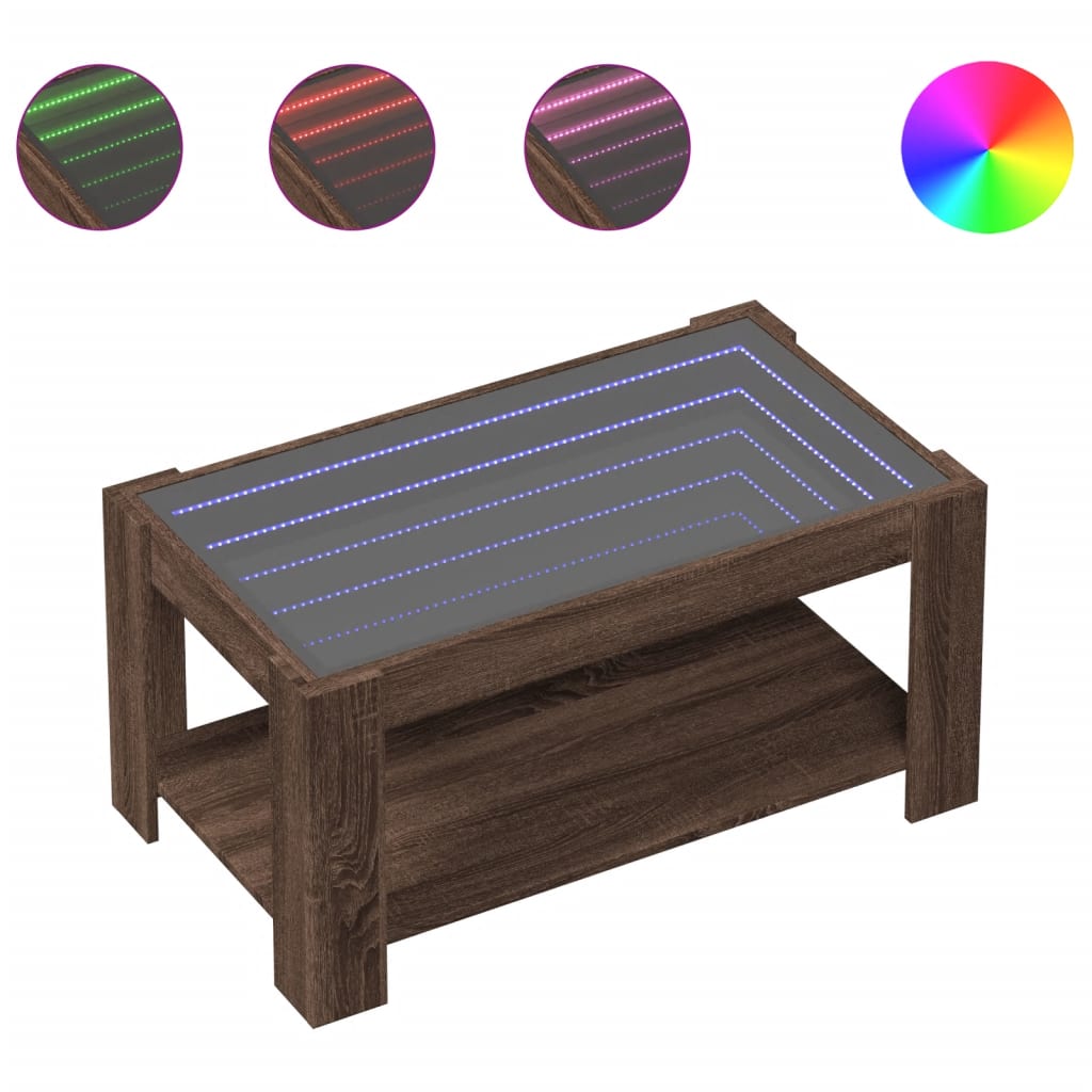 vidaXL Konferenční stolek s LED hnědý dub 93x53x45 cm kompozitní dřevo