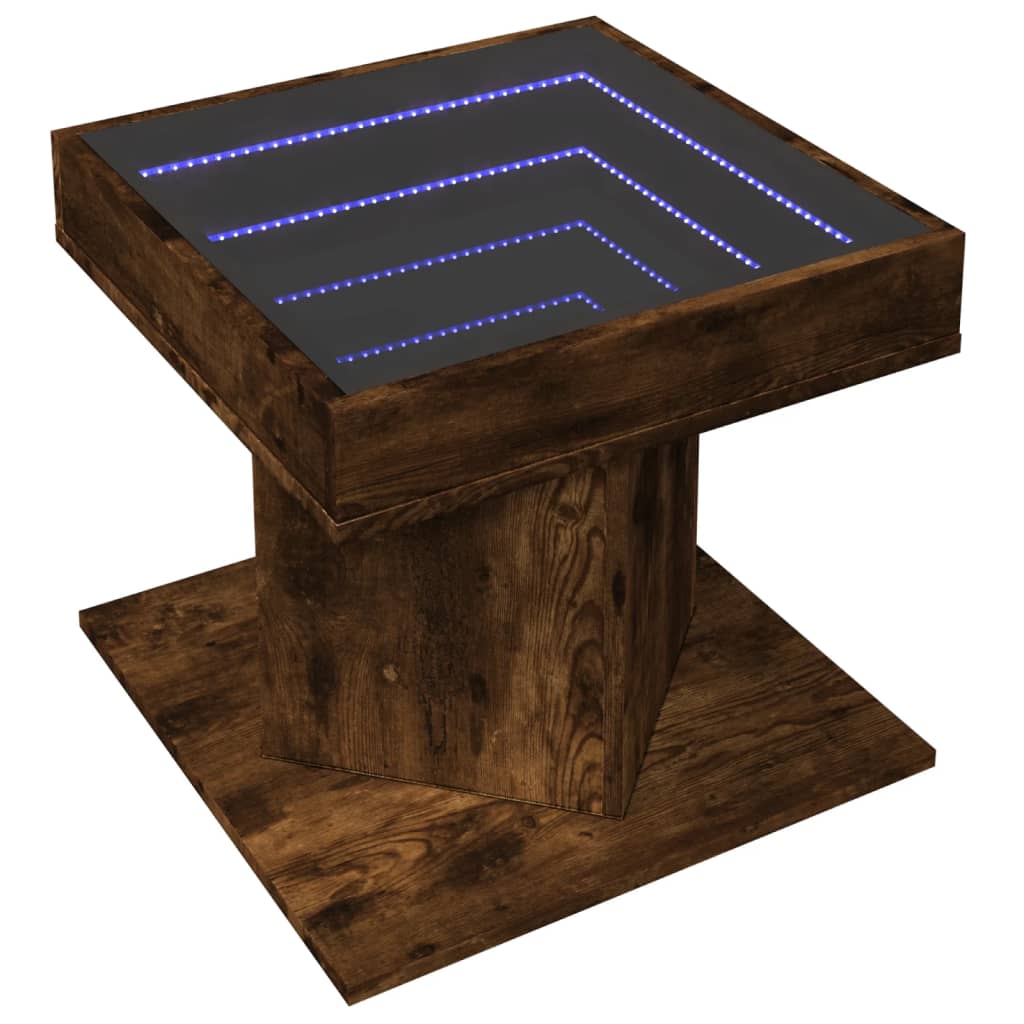 vidaXL füstös tölgy szerelt fa dohányzóasztal LED-del 50 x 50 x 45 cm
