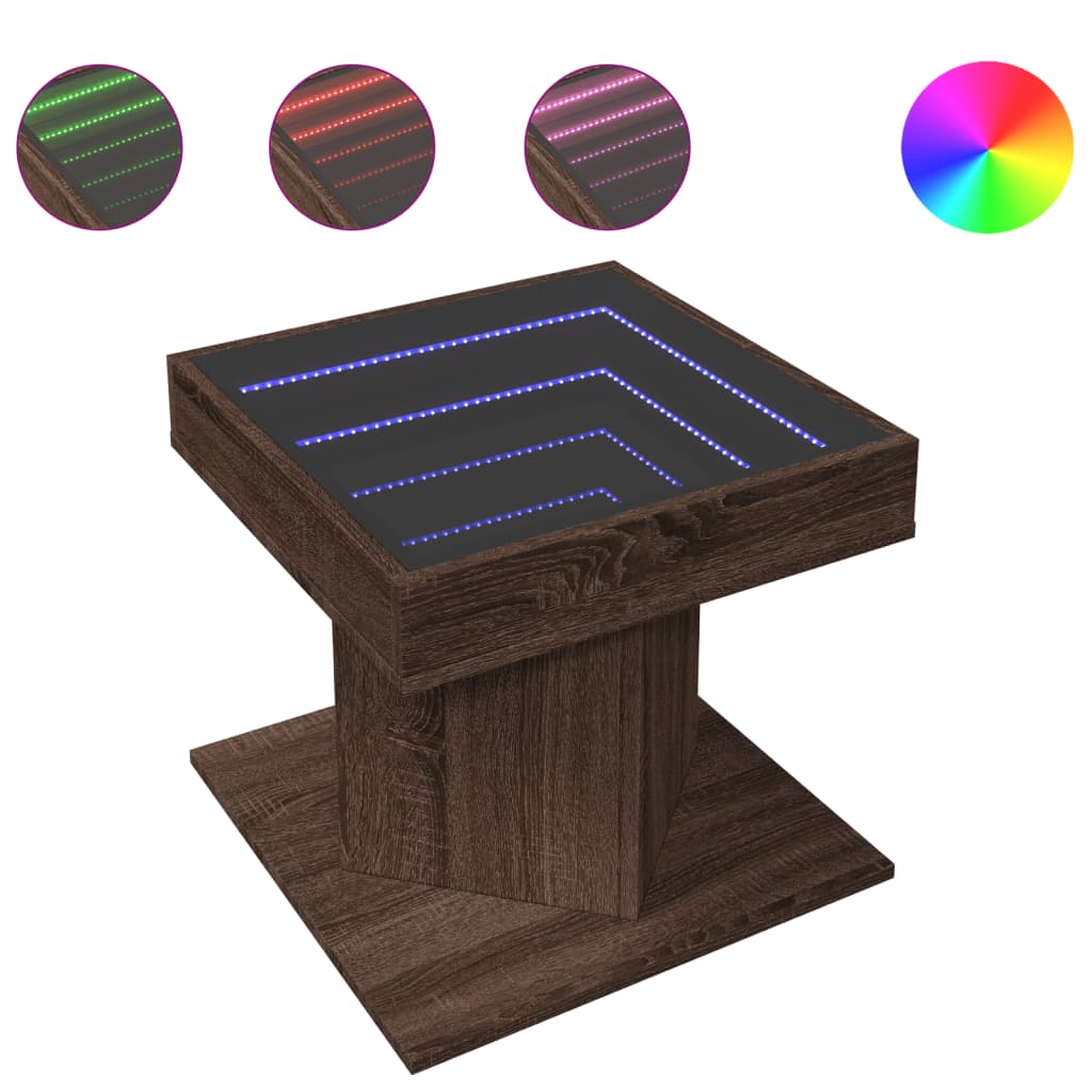 vidaXL Konferenční stolek s LED hnědý dub 50x50x45 cm kompozitní dřevo
