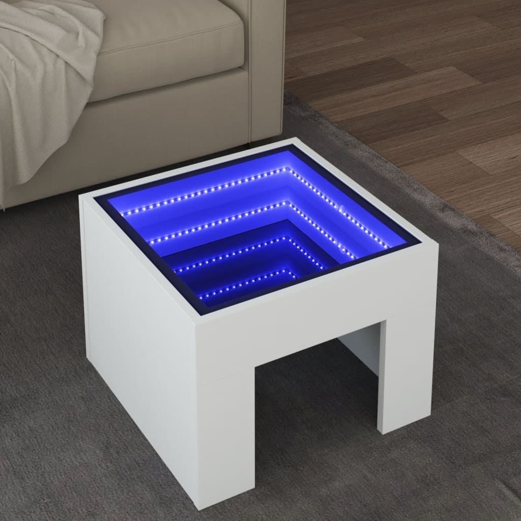 vidaXL Măsuță de cafea cu LED infinity, alb, 40x40x30 cm