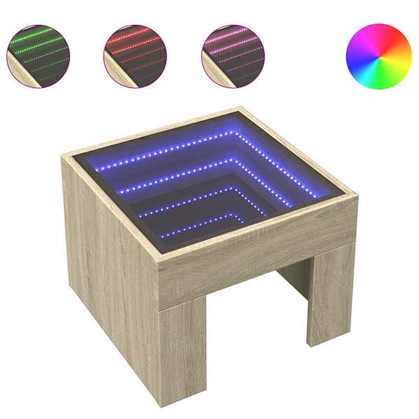 vidaXL kohvilaud LED-tuledega, Sonoma tamm, 40x40x30 cm