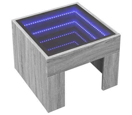 vidaXL Măsuță de cafea cu LED infinity, gri sonoma, 40x40x30 cm