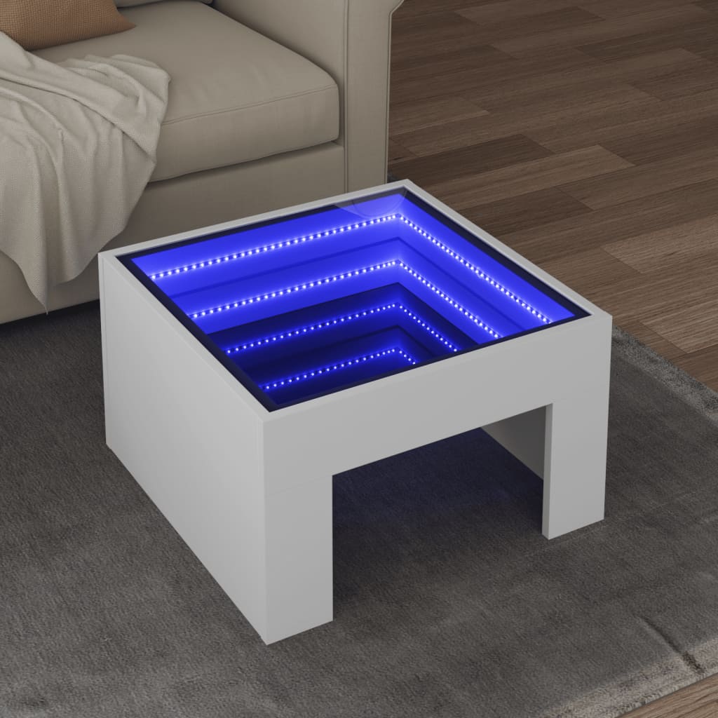 vidaXL Măsuță de cafea cu LED infinity, alb, 50x50x30 cm