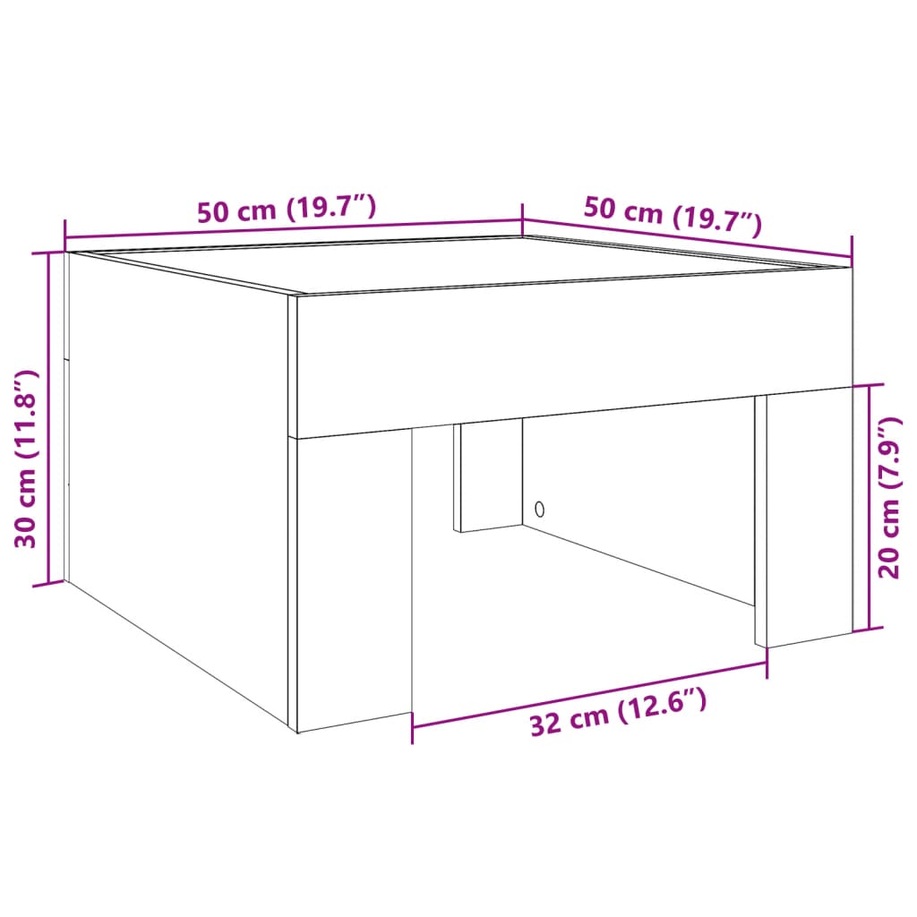 kafijas galdiņš ar LED, melns, 50x50x30 cm