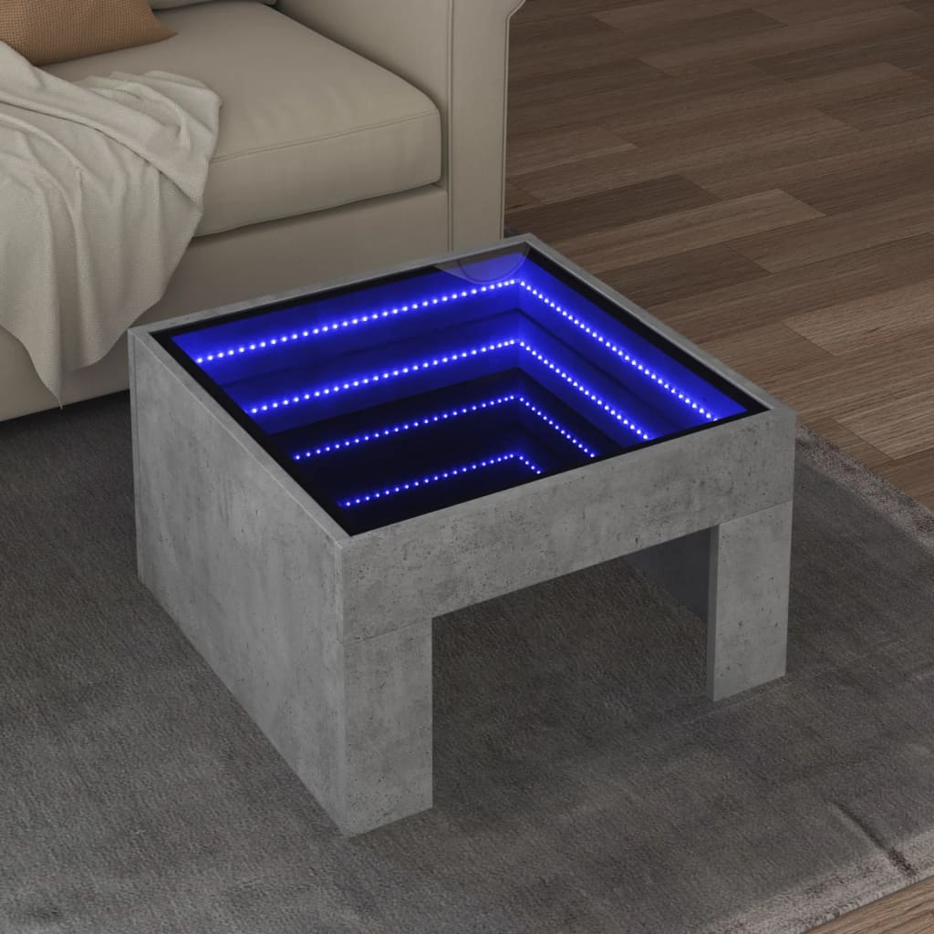 vidaXL Măsuță de cafea cu LED infinity, gri beton, 50x50x30 cm