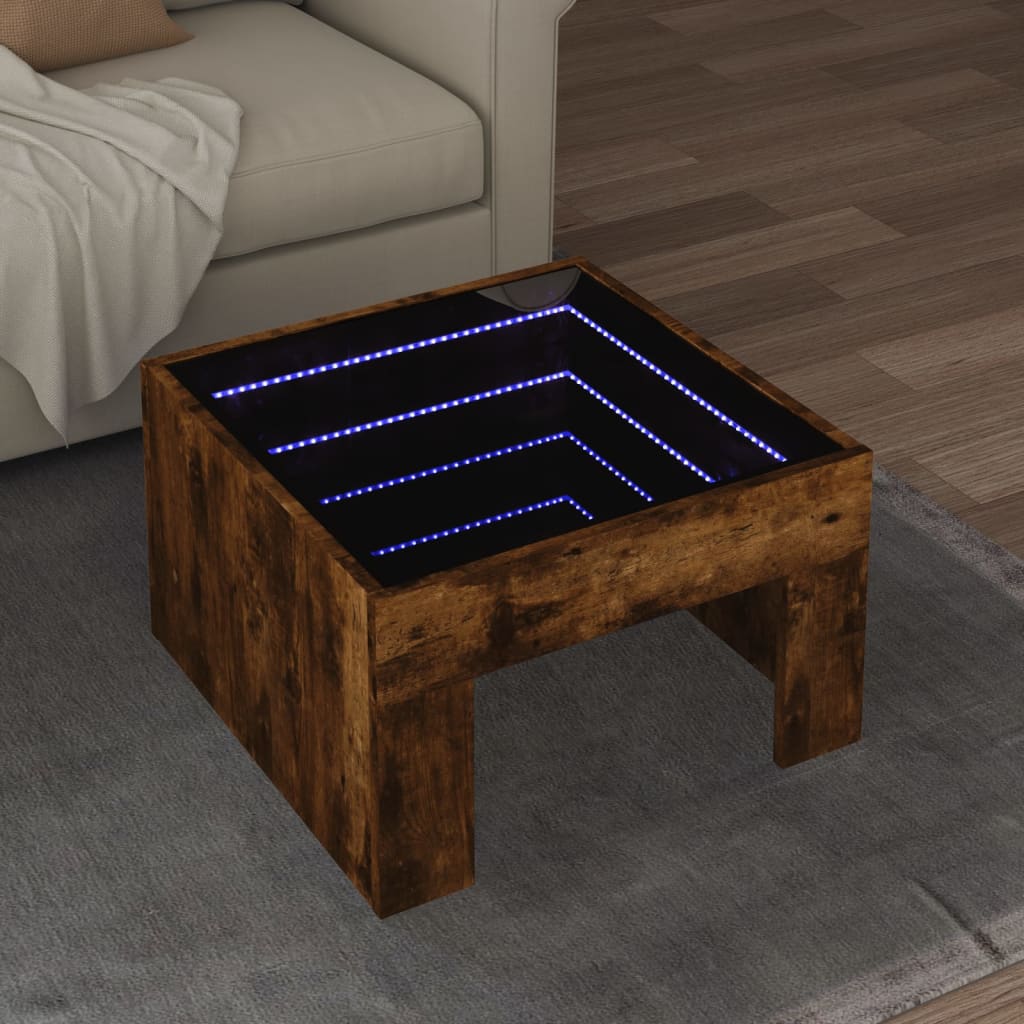 Couchtisch mit Infinity-LED Räuchereiche 50x50x30 cm