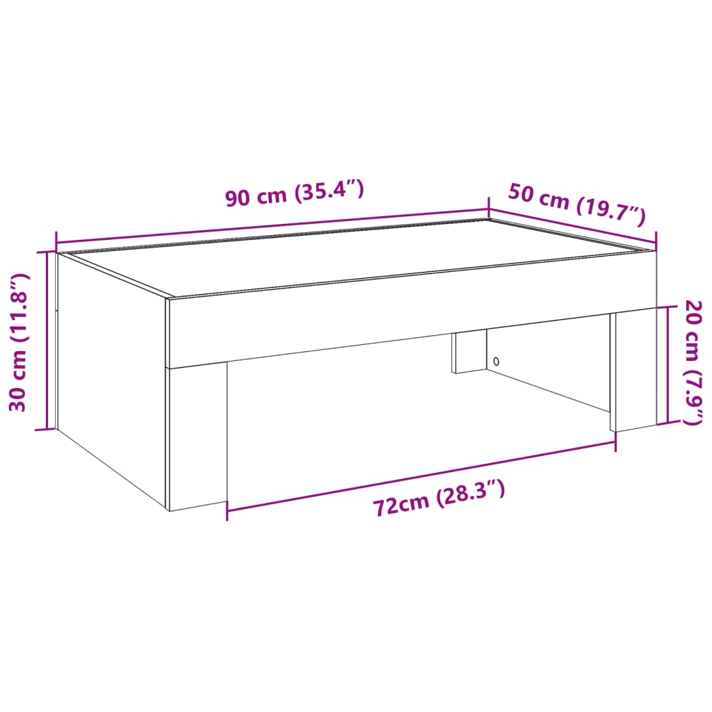 kafijas galdiņš ar LED, balts, 90x50x30 cm