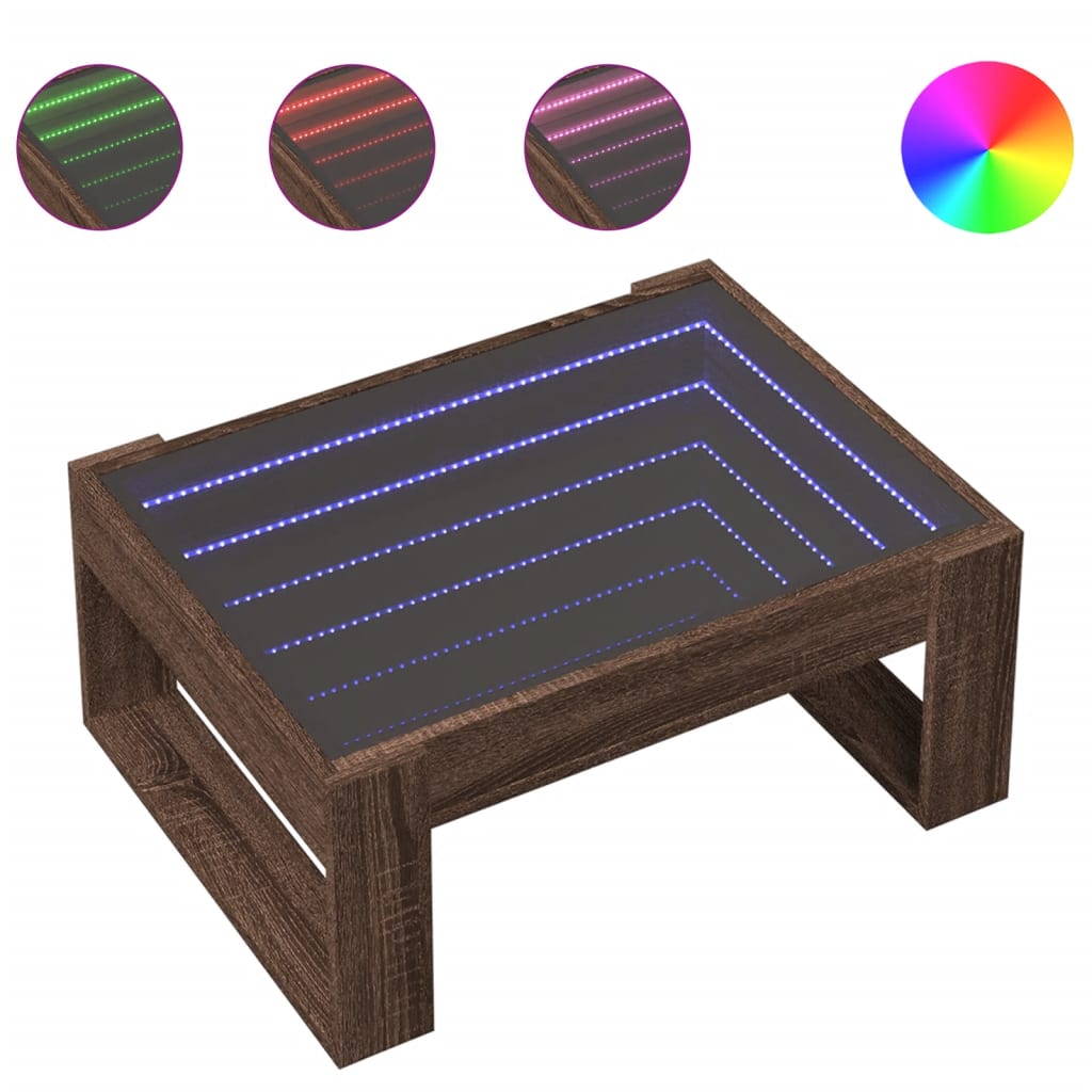 vidaXL Konferenční stolek s Infinity LED hnědý dub 70 x 53 x 30 cm