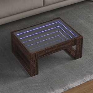 Klubska mizica z neskončnimi LED rjavi hrast 70x53x30 cm