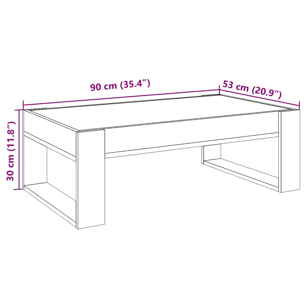 kafijas galdiņš ar LED, ozola krāsa, 90x53x30 cm