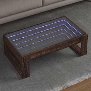Klubska mizica z neskončnimi LED rjavi hrast 90x53x30 cm